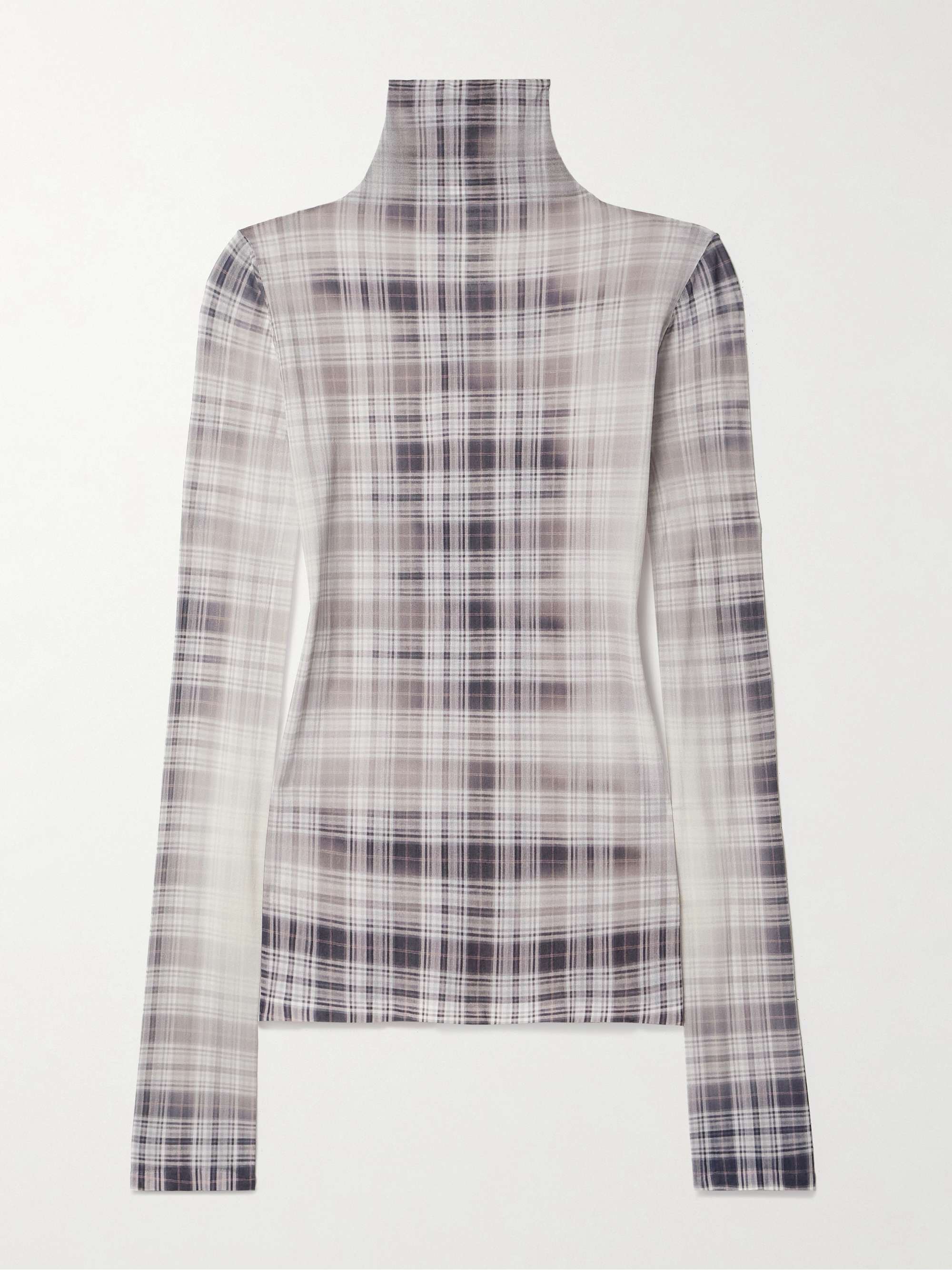Checked Stretch-Jersey Turtleneck Top