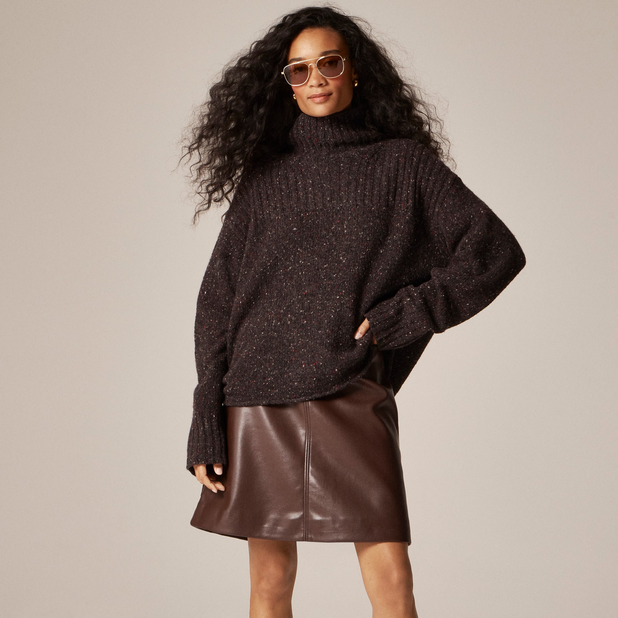 Ribbed Turtleneck Sweater in Donegal Wool Blend