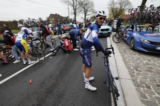 Julian Alaphilippe after crashing at the Tour of Flanders