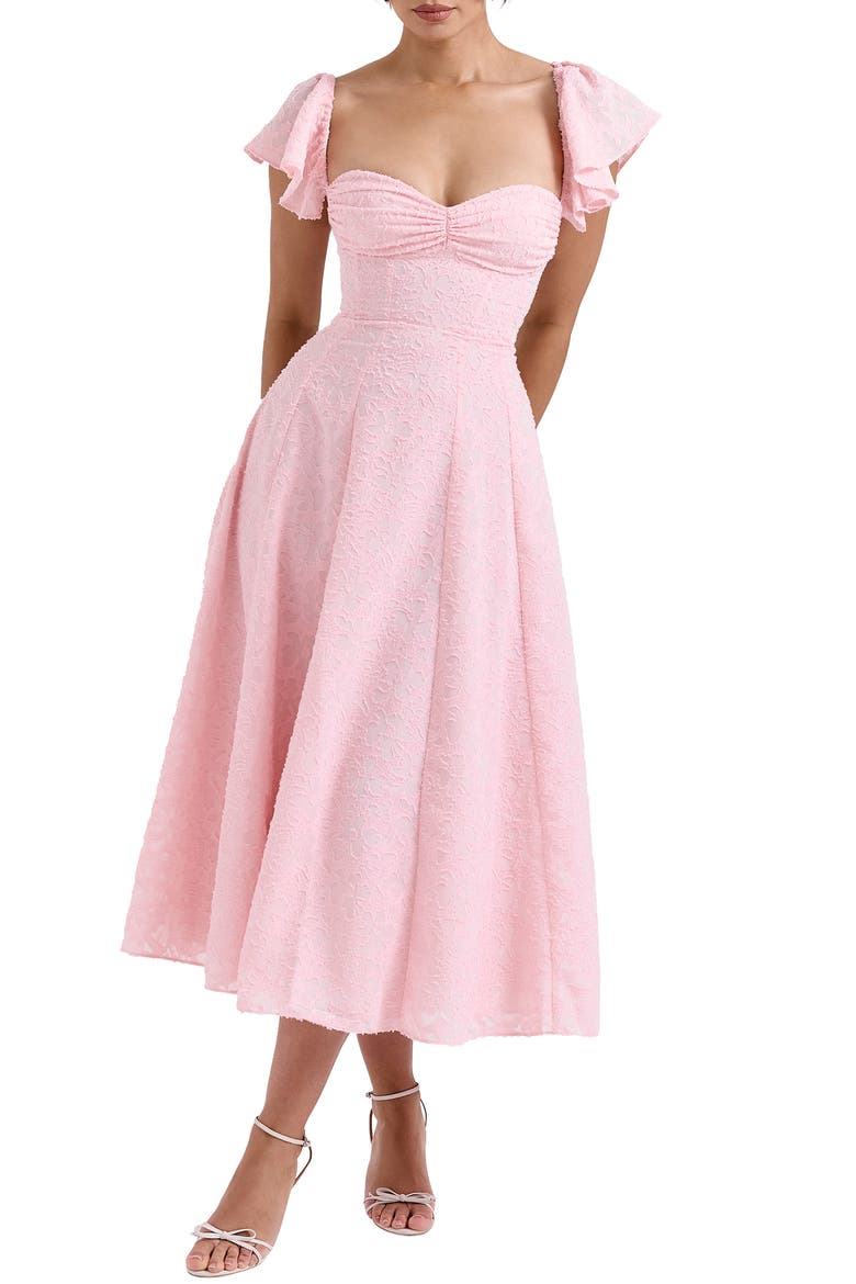 Emma Flutter Sleeve Jacquard Cocktail Dress