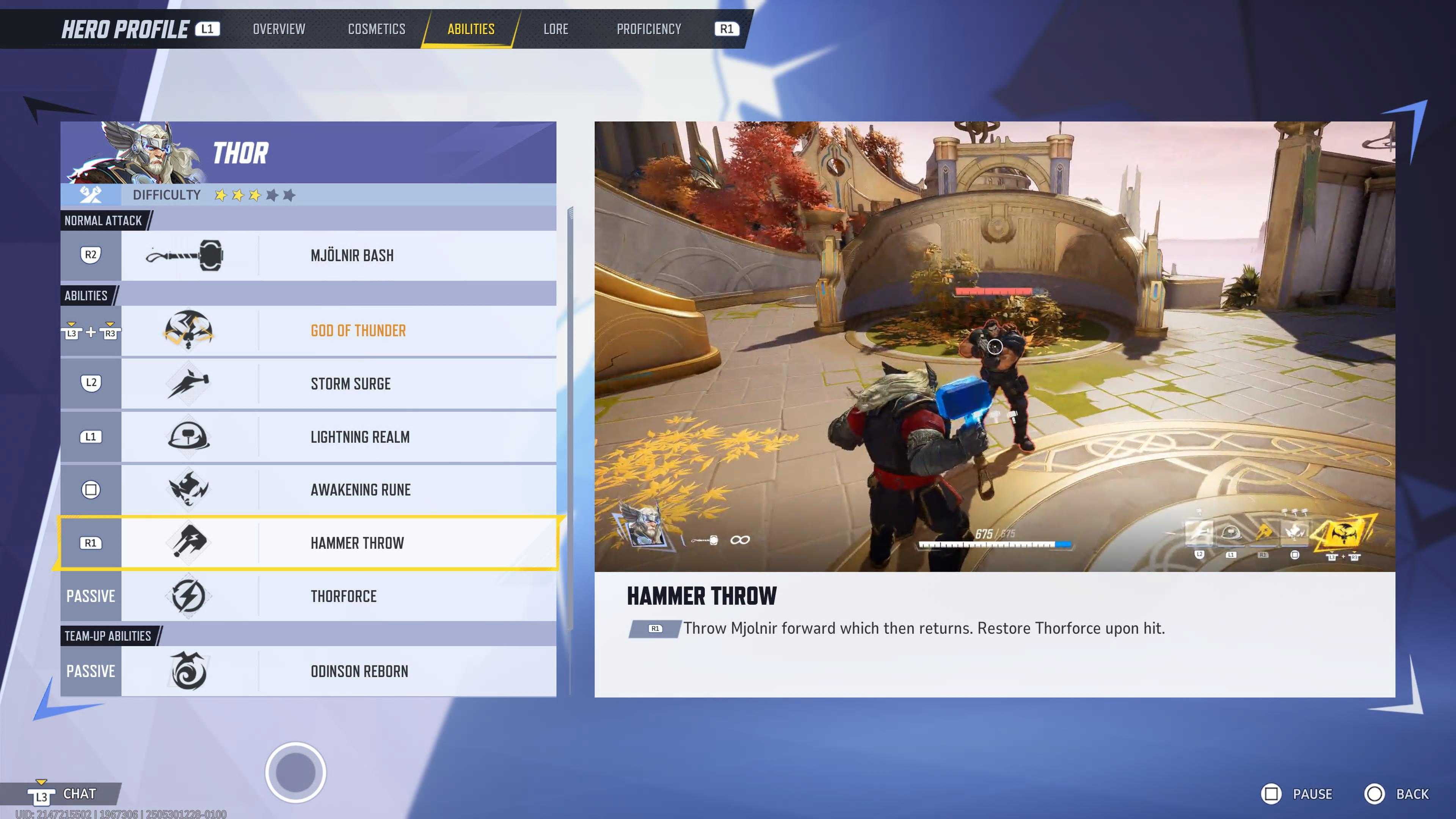 Thor's ability menu