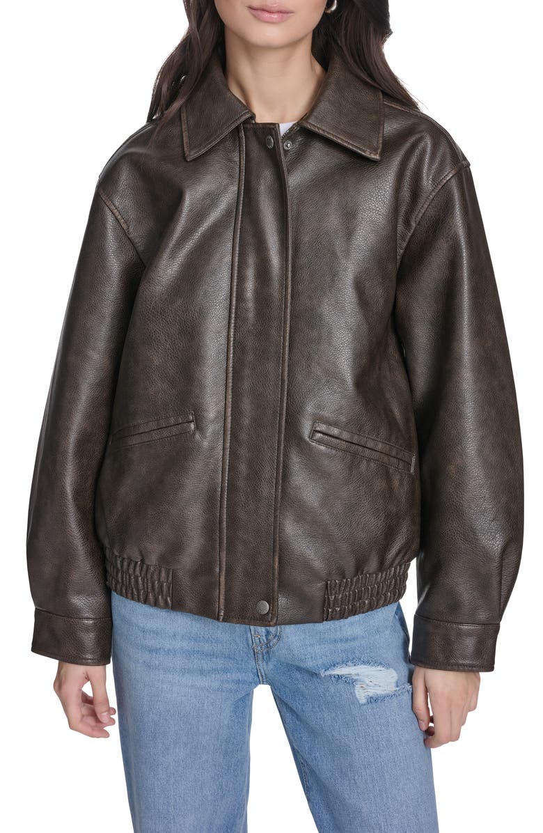 Relaxed Faux Leather Bomber Jacket