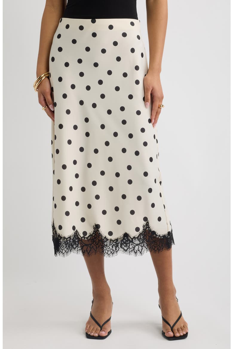 Lace Trim Satin Midi Skirt