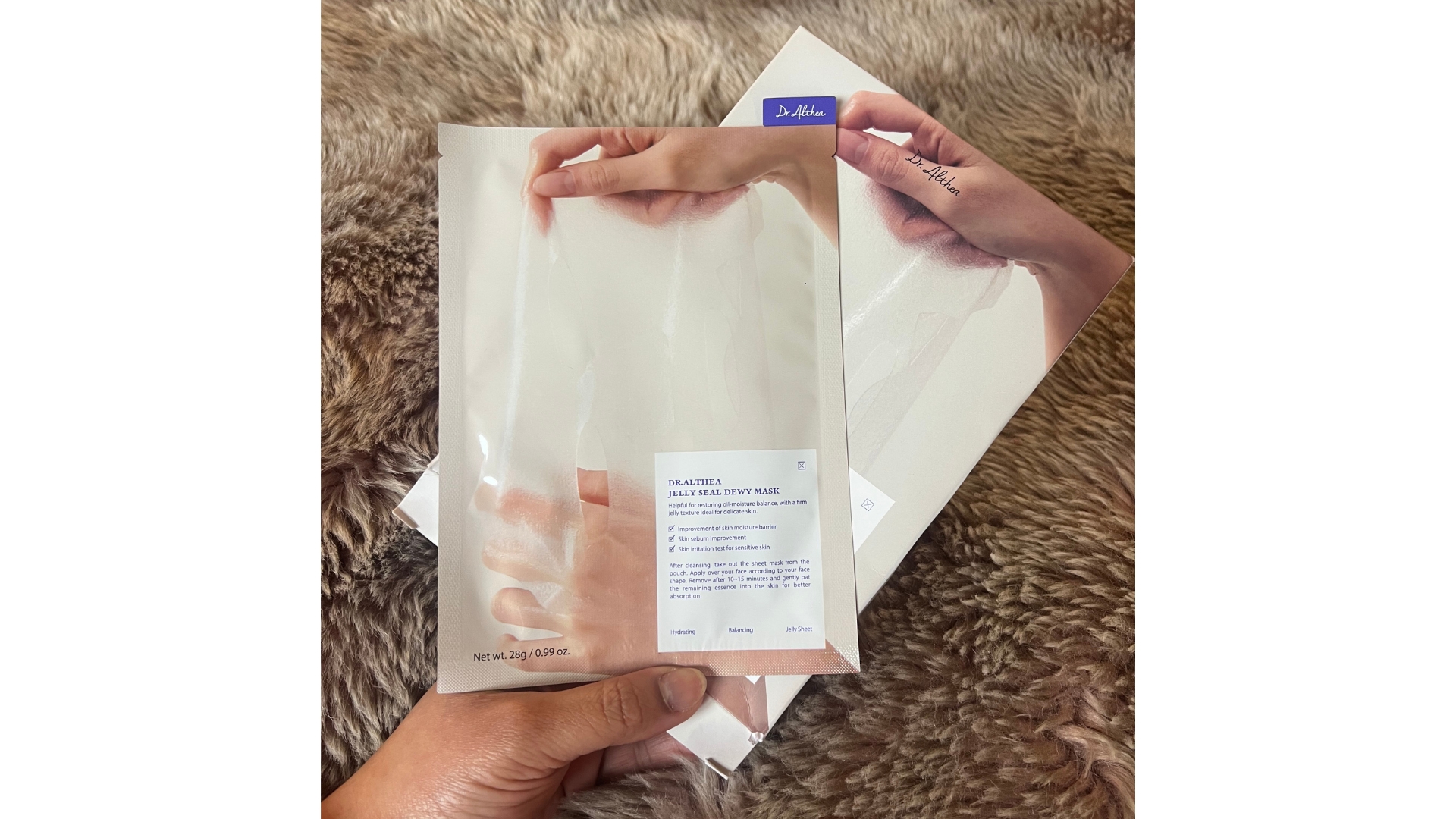 Aleesha Badkar holding the Dr Althea Jelly Seal Dewy Mask