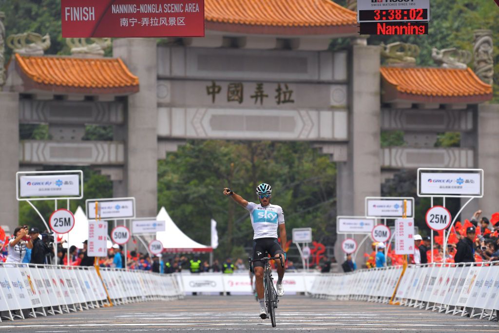 Moscon taking the win on the decisive stage 4 in 2018