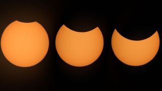 Series of images showing the sun during a partial solar eclipse.
