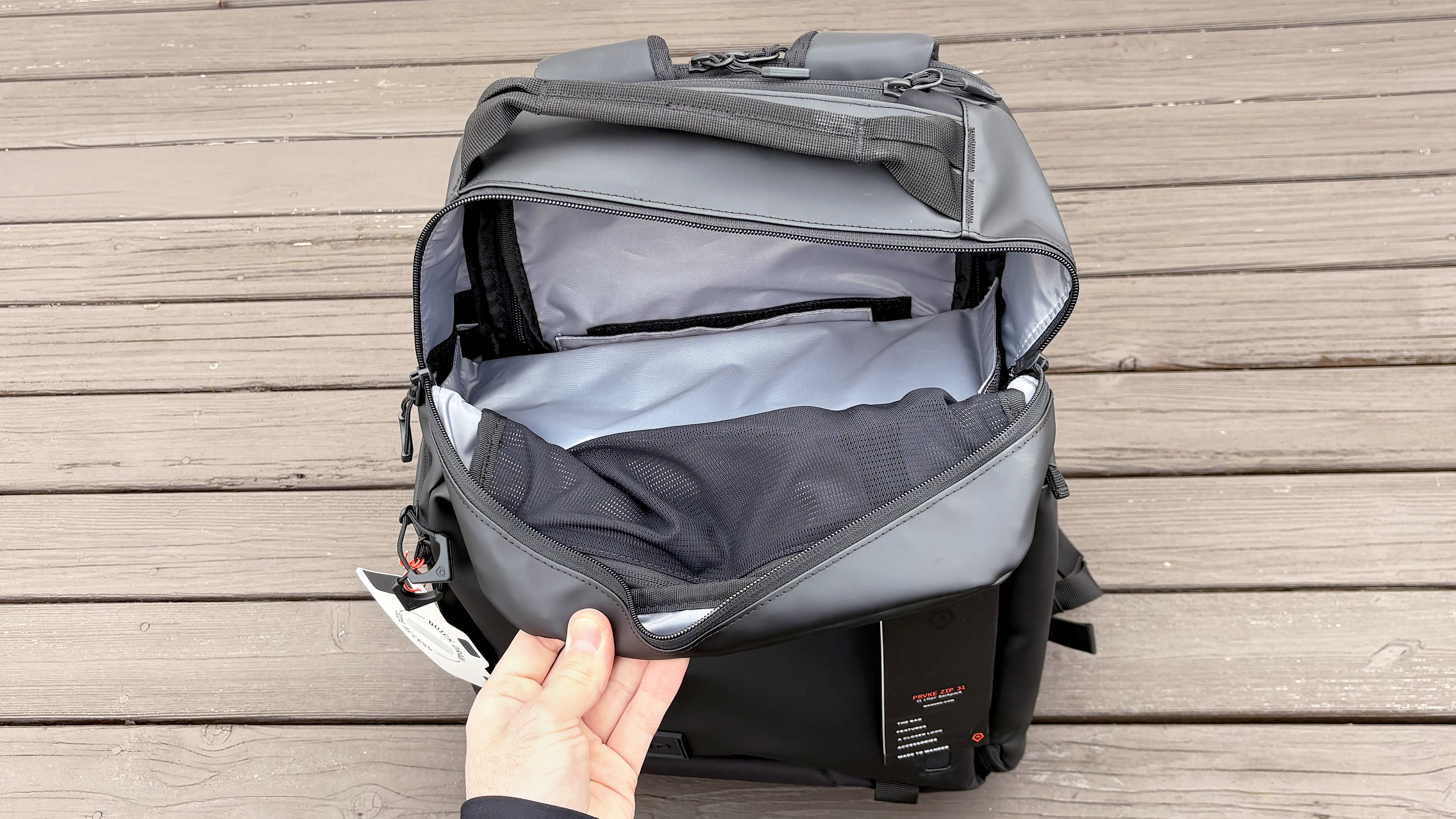 Close-up of the Wandrd Prvke Zip backpack in 31L