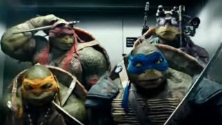 The four brothers making music together in Teenage Mutant Ninja Turtles