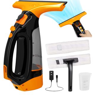 A black and orange window vacuum