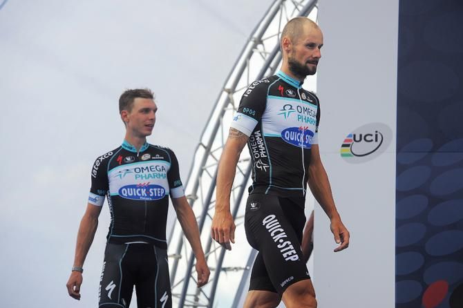 Tom Boonen walks onto the podium
