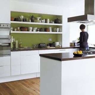 kitchen with wooden flooring and counter