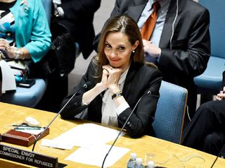 Angelina Jolie at an UN Security Council meeting at the UN headquarters in New York
