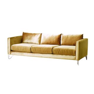 A golden colored sofa