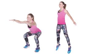 Woman doing jump squats as part of the 30-day HIIT challenge