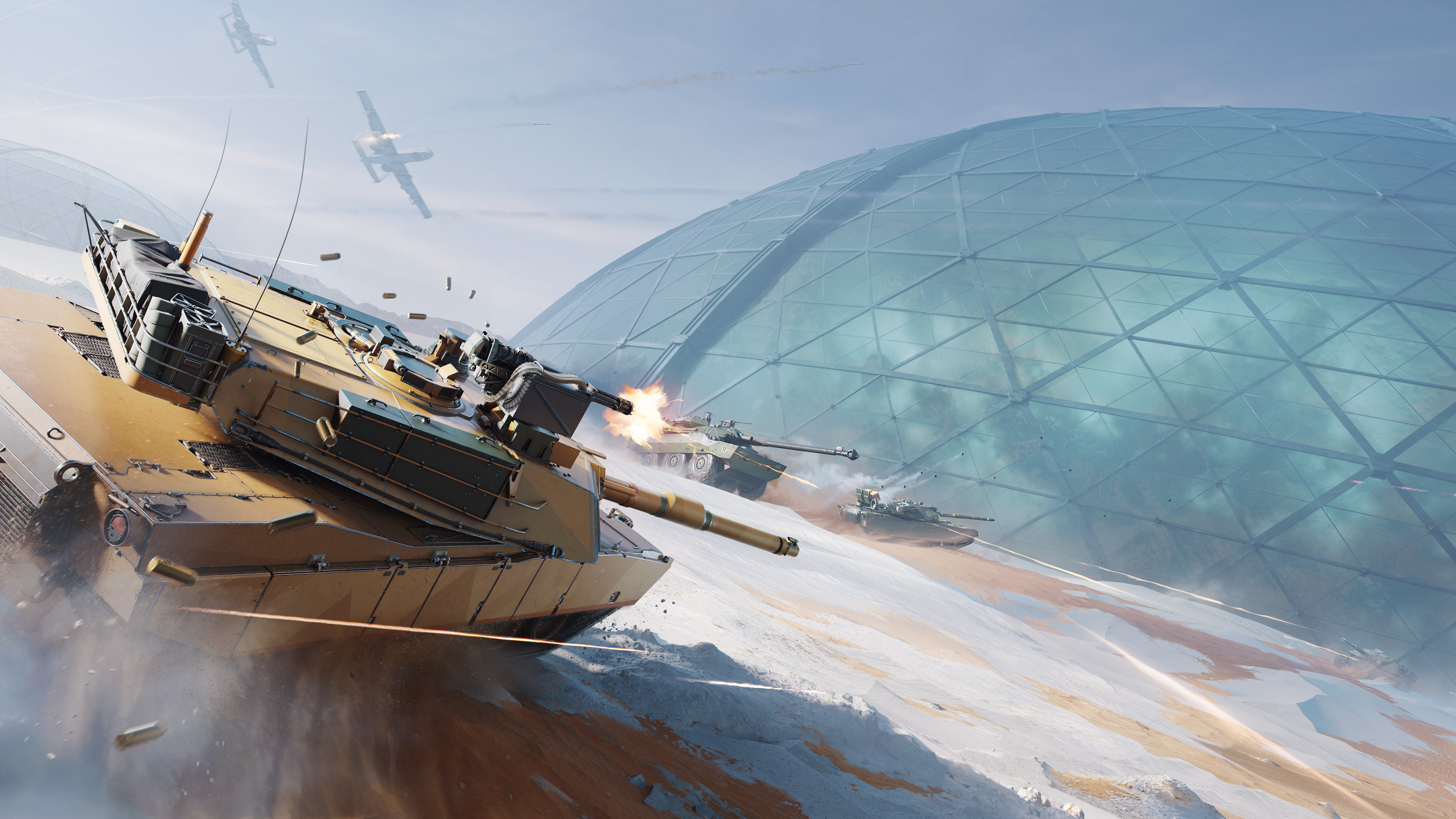 A tank drifts while shooting.