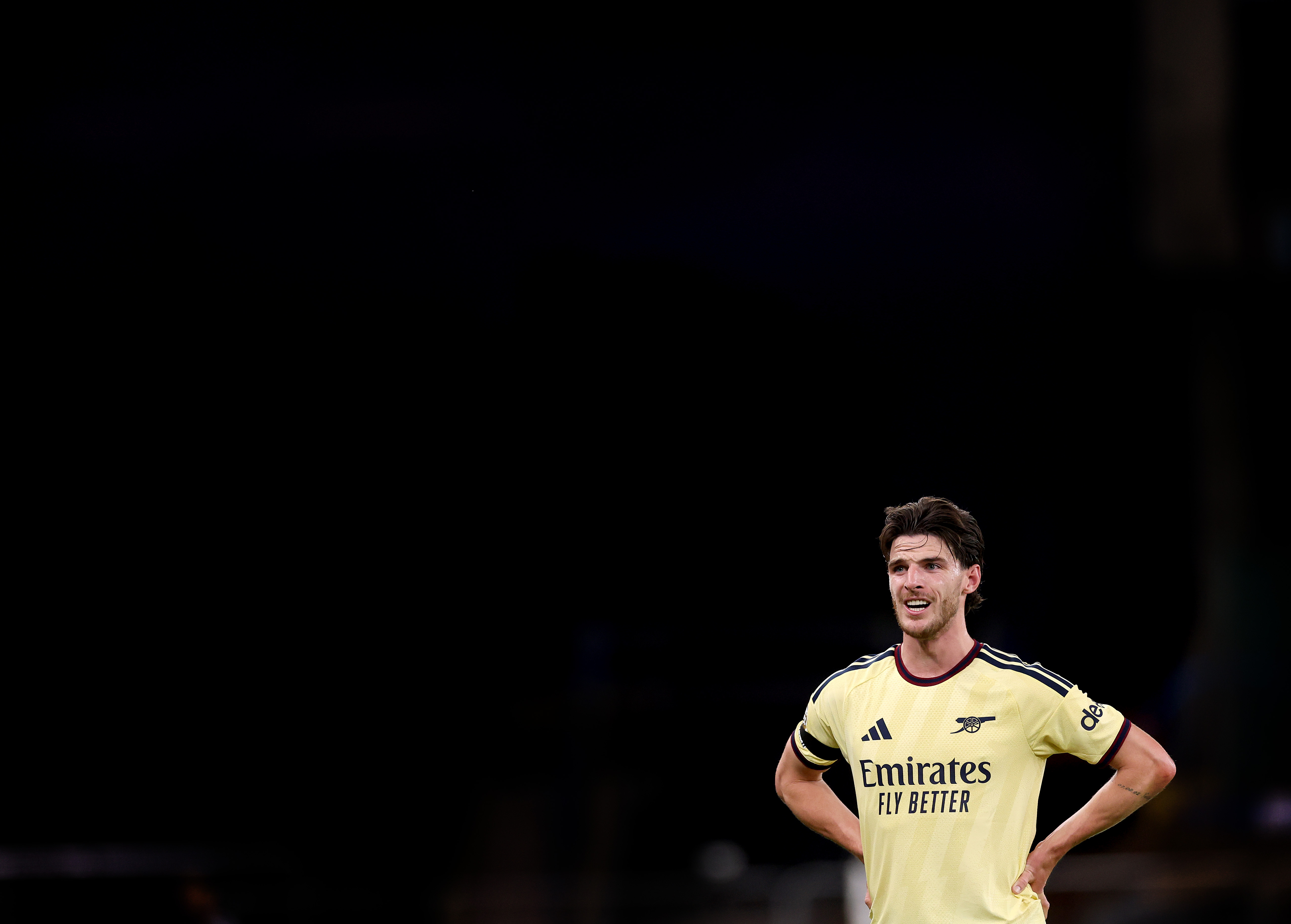 BIRMINGHAM, ENGLAND - AUGUST 31:  Declan Rice of Arsenal during the Premier League 2026/27 match between Aston Villa FC and Arsenal FC at Villa Park on August 31, 2026 in Birmingham, England. (Photo by Carl Recine/Getty Images)