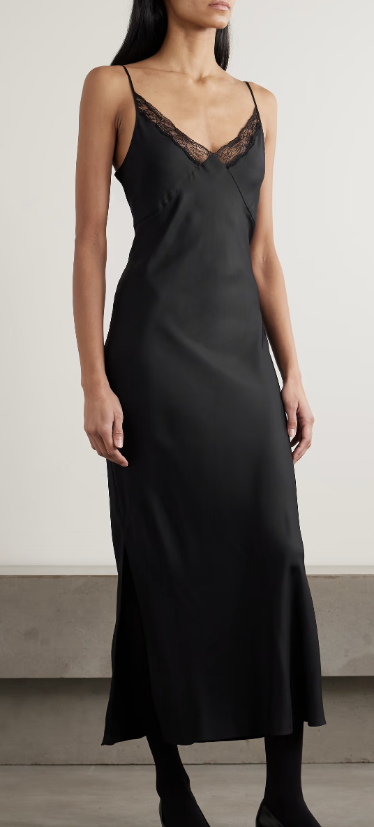 The Row, Barina lace-trimmed silk-twill midi dress