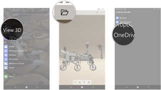 Launch the View 3D app. Tap the Open button. Tap OneDrive.