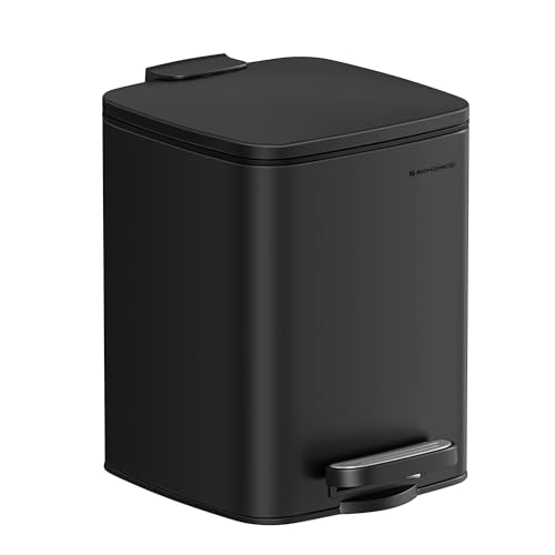 Songmics Kitchen Bin, 1.6-Gallon (6 L) Trash Bin, Steel Pedal Bin, With Inner Bucket, Soft Close and Stays Open, Ink Black Ltb590b0602