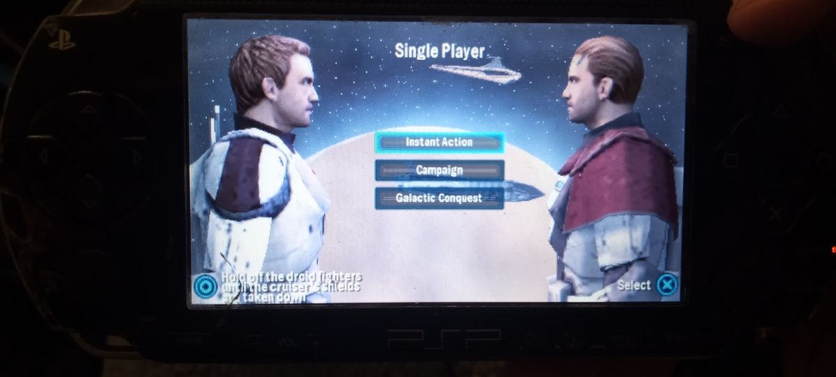 The single-player menu selection screen in Star Wars: Battlefront 3