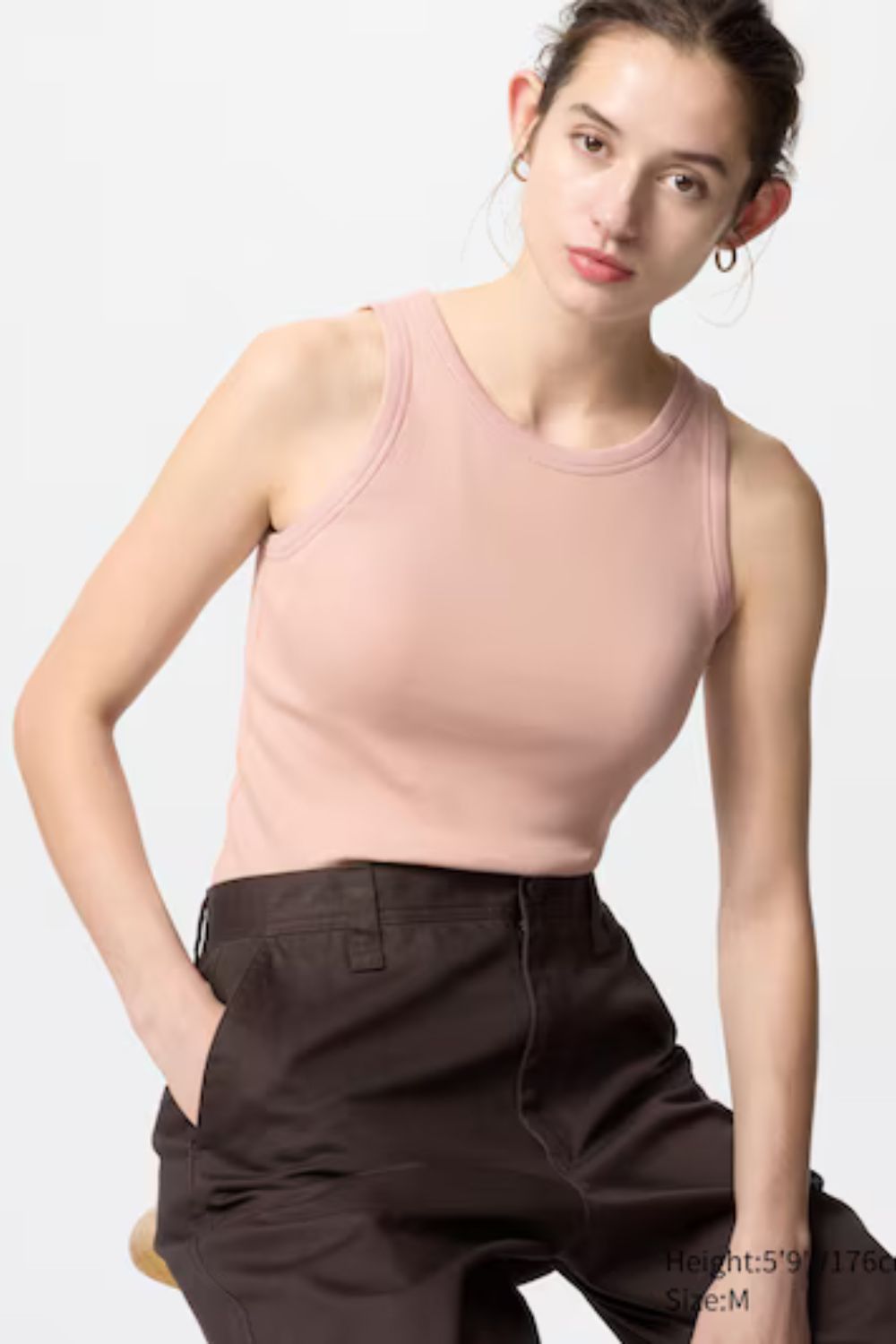 Uniqlo Ribbed Cropped Sleeveless Bra Top in Pink