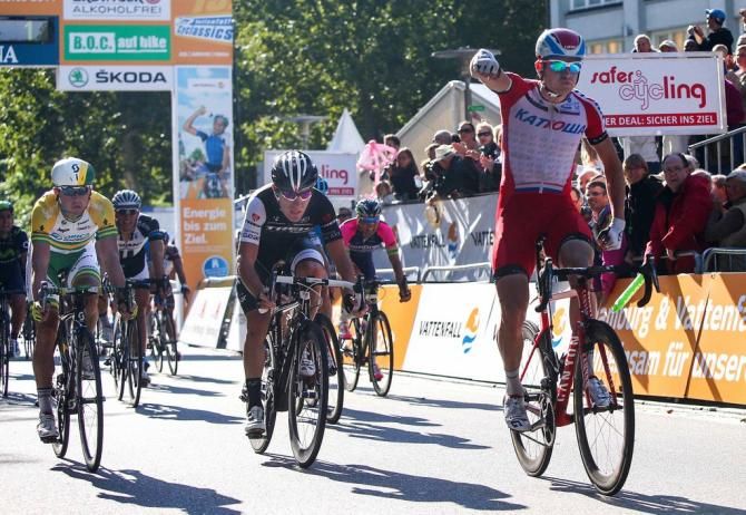 Alexander Kristoff (Katusha) celebrates another win in 2014