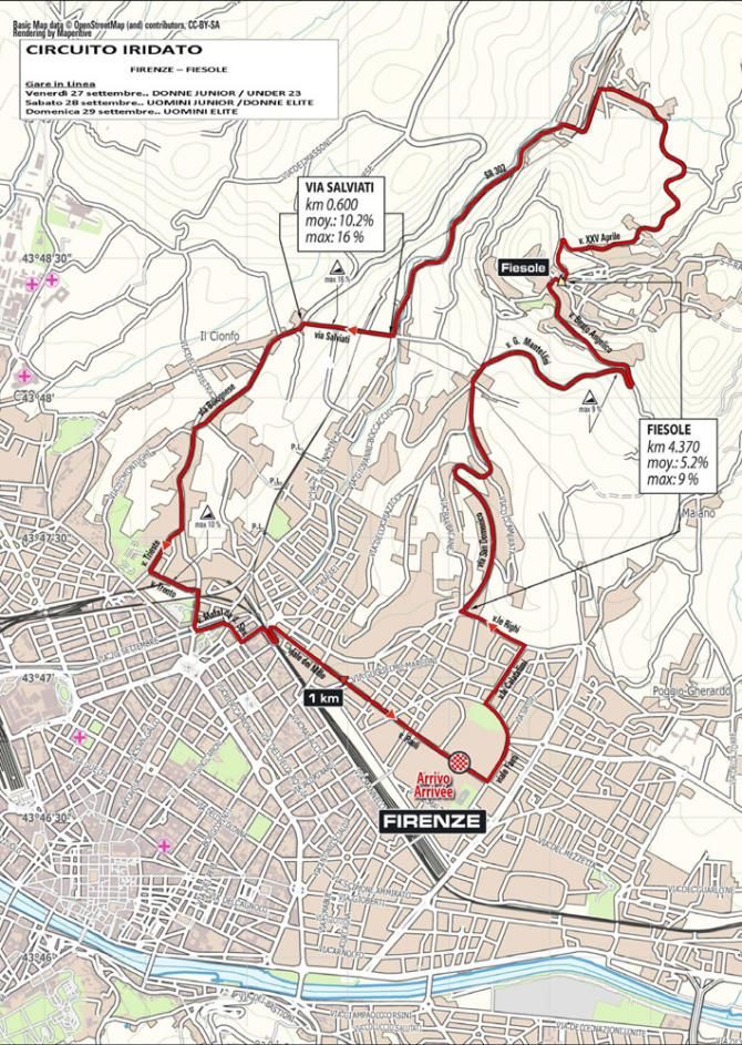 Map of the 2013 world championship road race finishing circuit in Florence