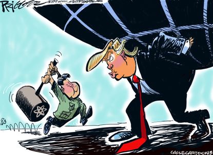 Political cartoon U.S. Trump Kim Jong Un North Korea nuclear threat