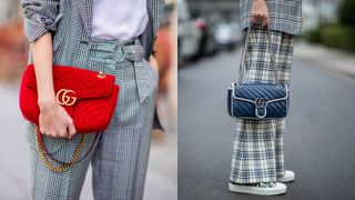 a composite of street style influencers carrying the best gucci bags marmont