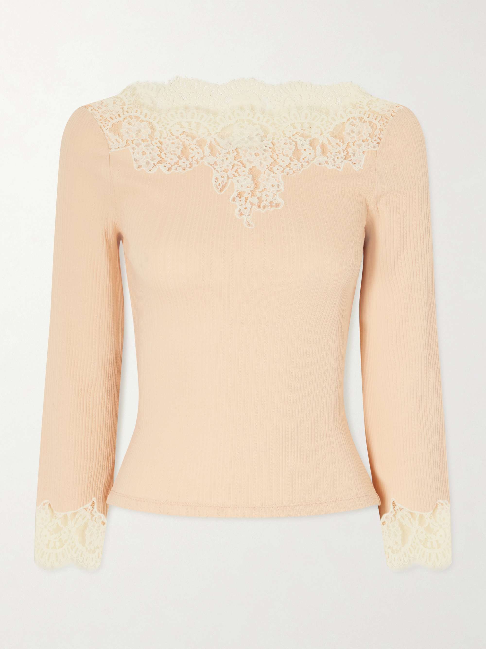 Riana Lace-Trimmed Cotton-Blend Jersey T-Shirt