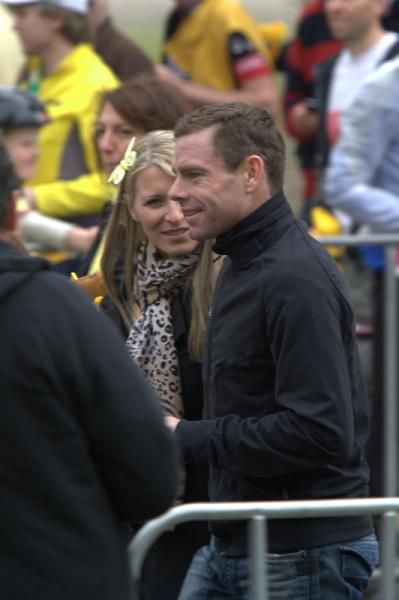 Cadel Evans and his wife Chiara Passerini in Federation Square