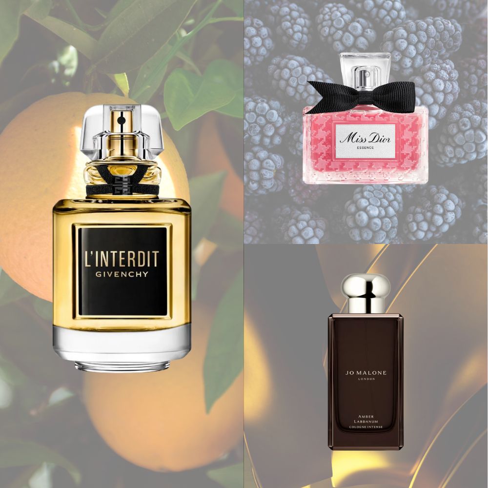A collage of new-in perfumes for autumn