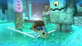 Minecraft Legends characters present building lute