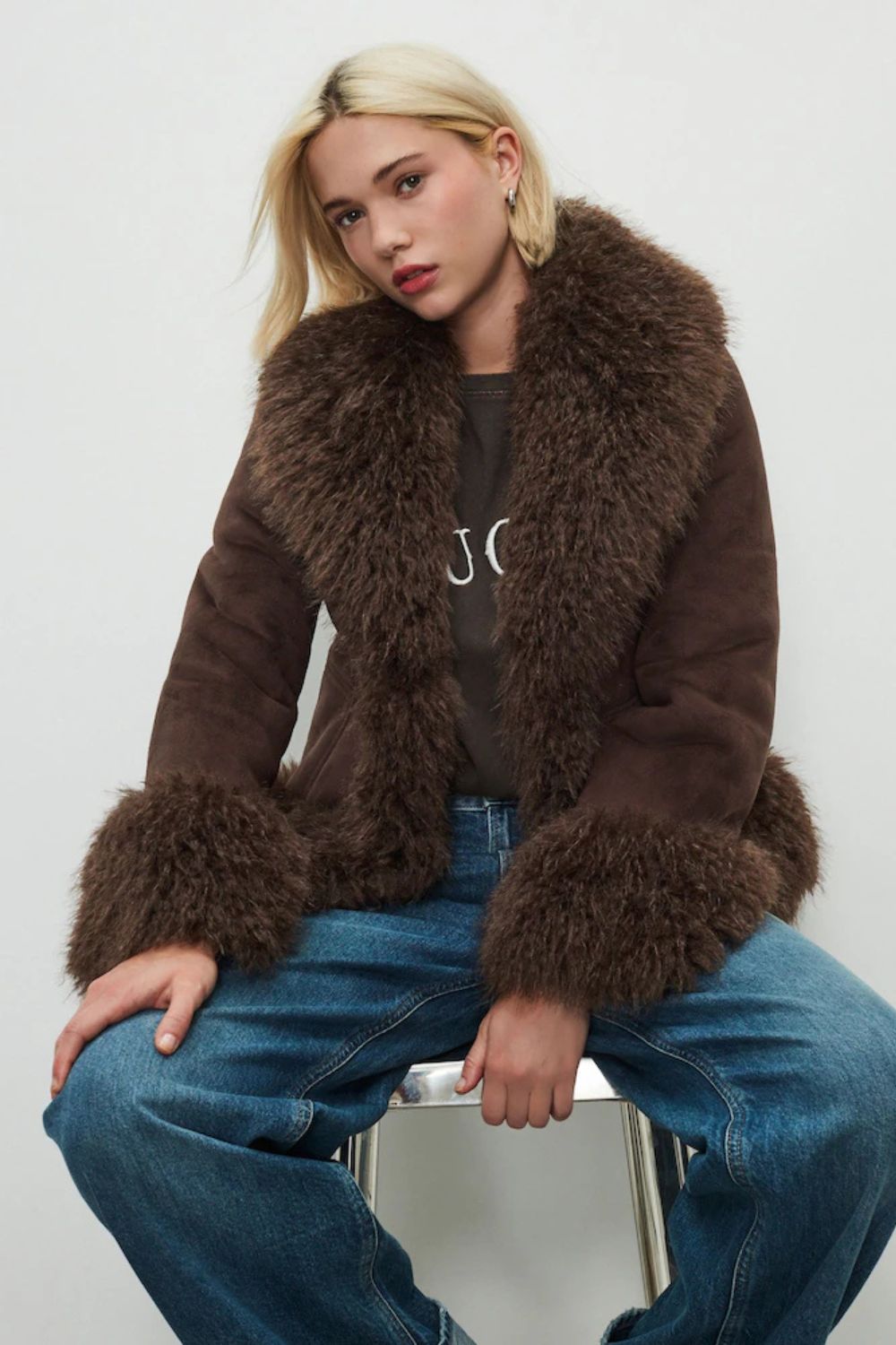 Next Chocolate Brown Penny Lane Faux Fur Lined Jacket