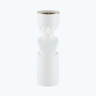 abc white candle holder with face