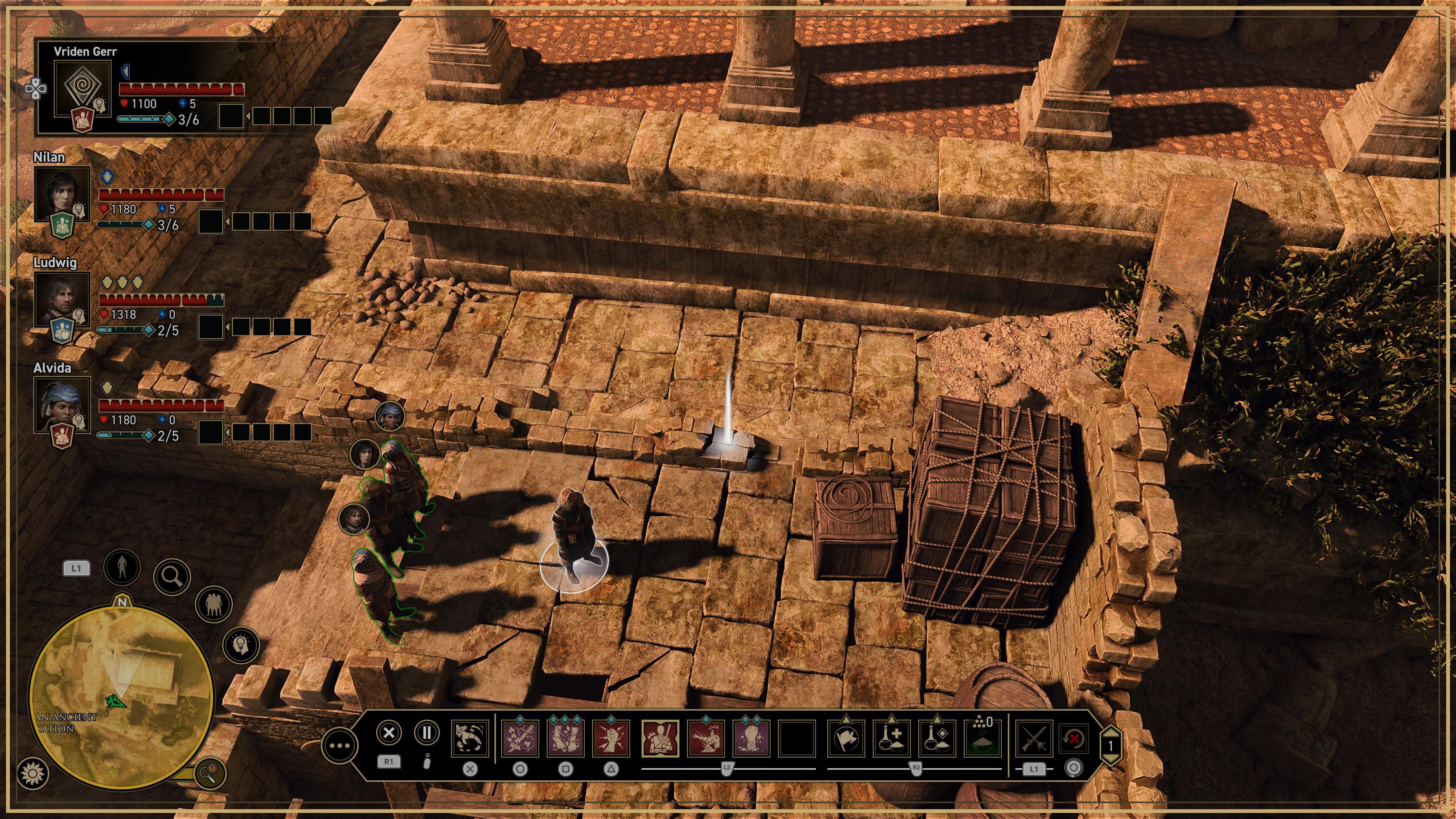 A GreedFall: The Dying World screenshot showing the beginning of a combat encounter in some ancient ruins.