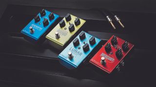 Four Source Audio pedals on a pedalboard