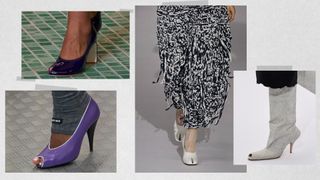 The peep toe shoe trend at Tory Burch, Miu Miu, Khaite, and Acne Studios Spring 2025 runway shoe