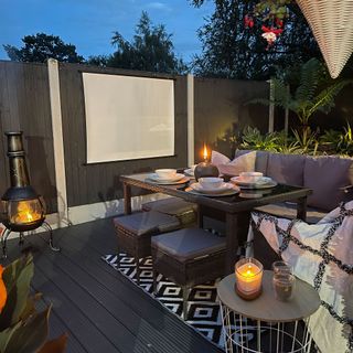 Outdoor cinema area with ifirepit