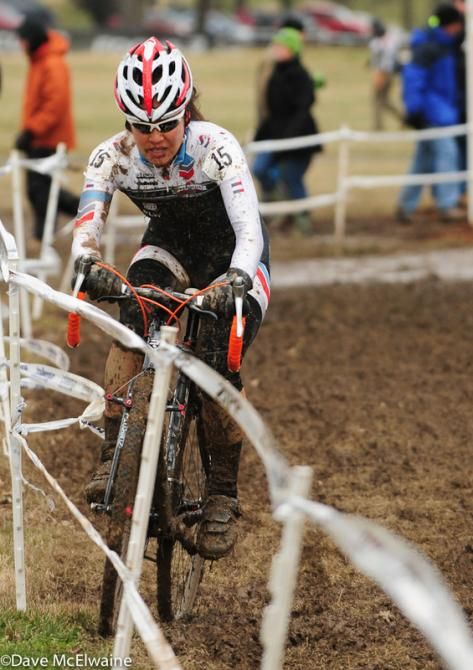 Linda Sone (USA) riding one of the few patches of grass