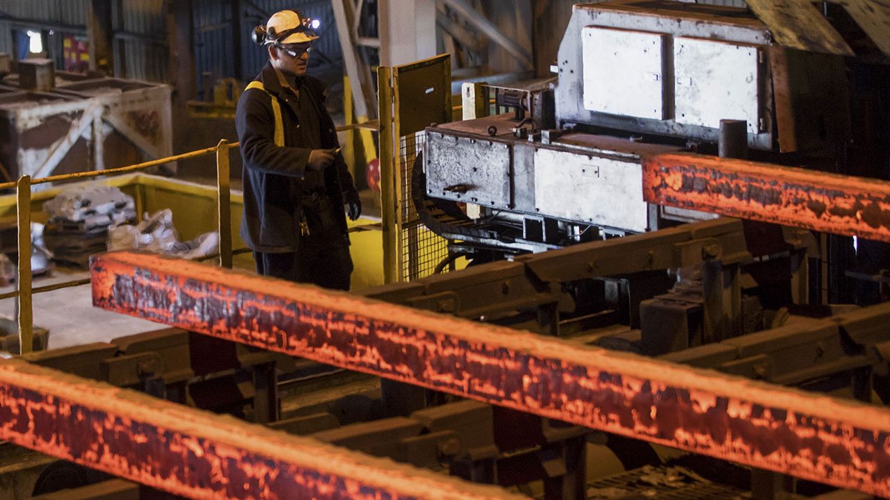 Steel bars in a factory