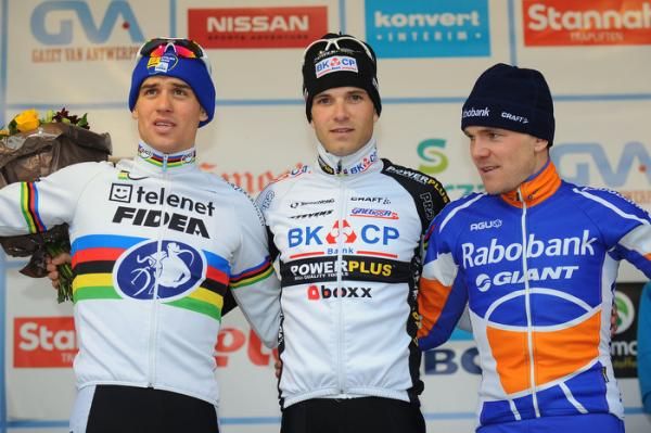 Elite men's podium: Zdenek Stybar, Niels Albert, Bart Aernouts