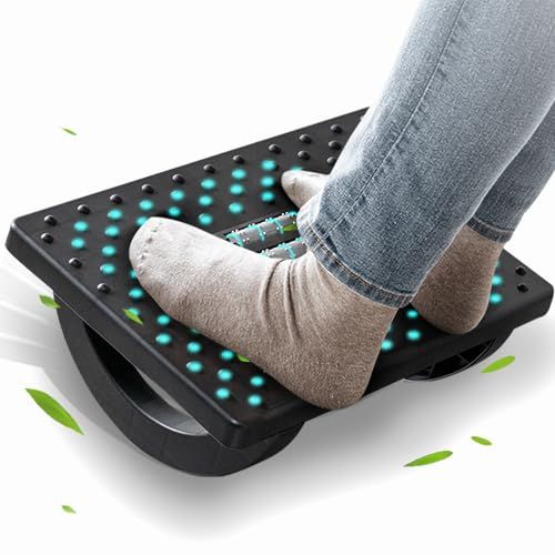 Casazenith Foot Rest for Under Desk at Work - Ergonomic Foot Stools for Under Office Desk - Rocking Footrest With Roller Massager - Leg Rest for Chair, Computer Gaming - Promote Leg Circulation