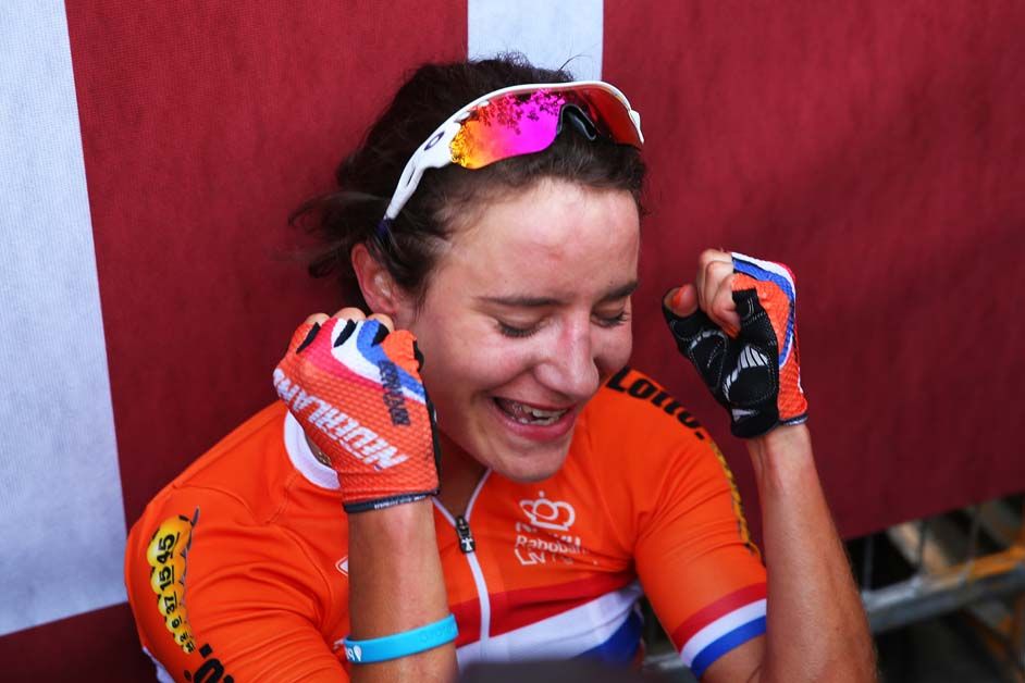 Joy for Marianne Vos after winning her third world title in 2013