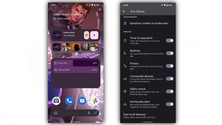 The Pixel At a Glance settings and connected devices