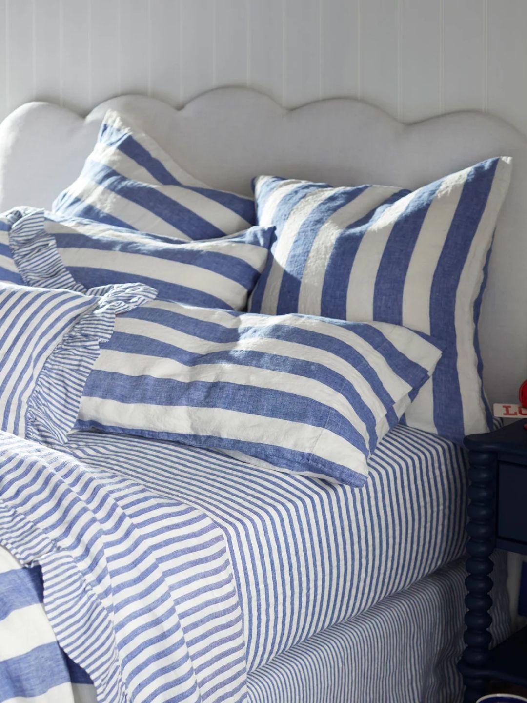 Secret Linen Store, Cobalt Cora Stripe 100% Linen Square Pillow