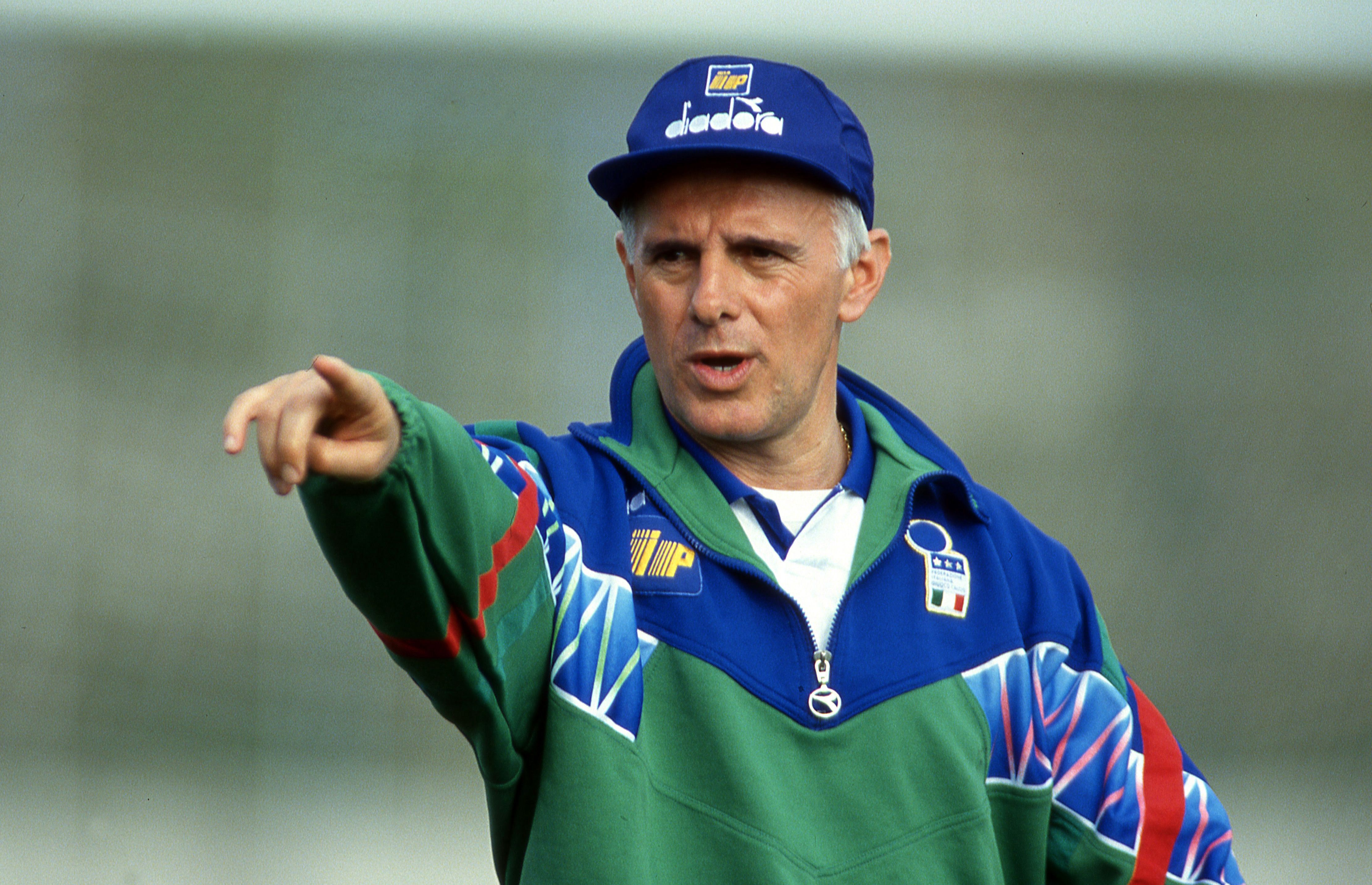 Italy coach Arrigo Sacchi at a training session in Florence in 1996.