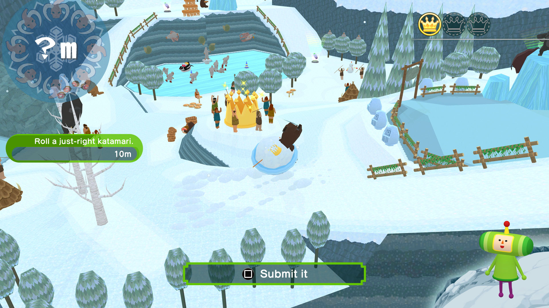 Rolling up a snowball in the ice age in Once Upon a Katamari