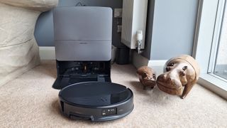 Roborock Saros 20 robot vacuum in its dock
