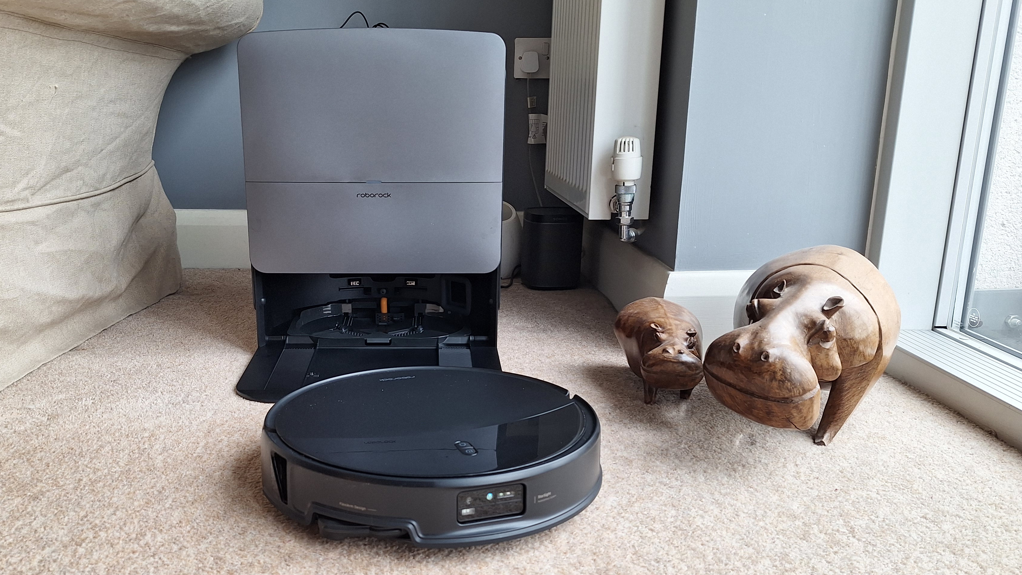 Roborock Saros 20 robot vacuum in its dock
